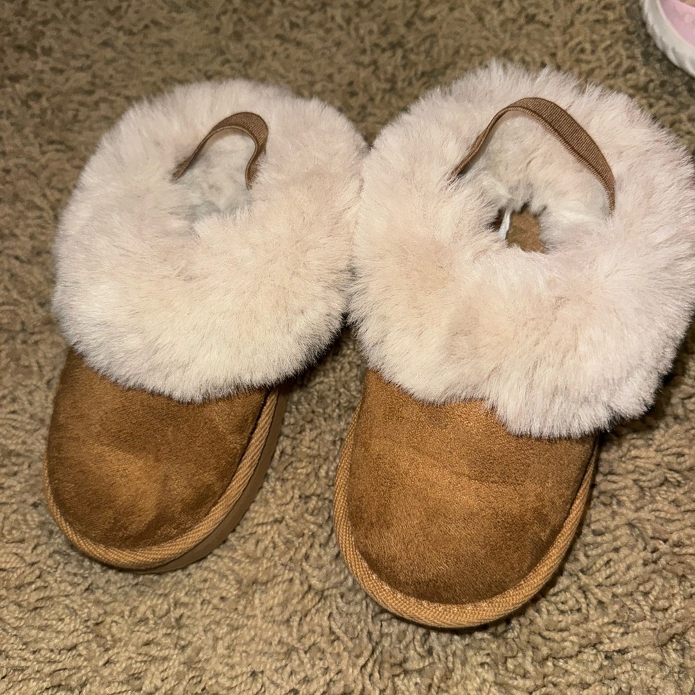 Cozy Brown and Cream Kids Fur-Lined Slippers